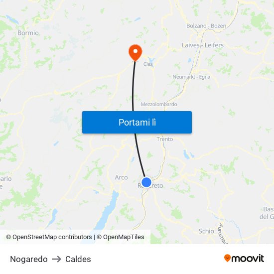 Nogaredo to Caldes map