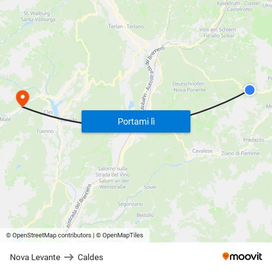Nova Levante to Caldes map