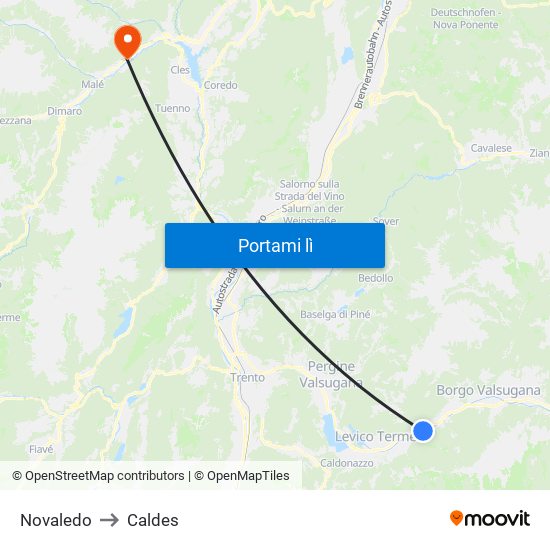 Novaledo to Caldes map