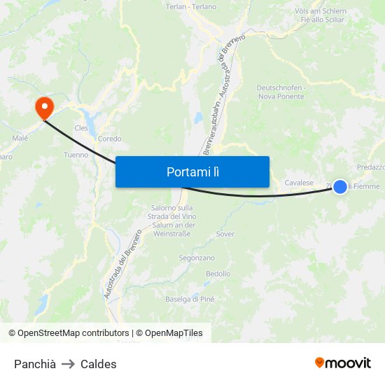 Panchià to Caldes map