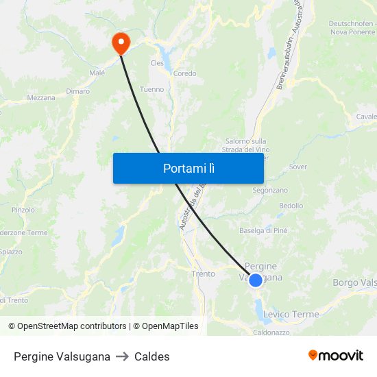 Pergine Valsugana to Caldes map