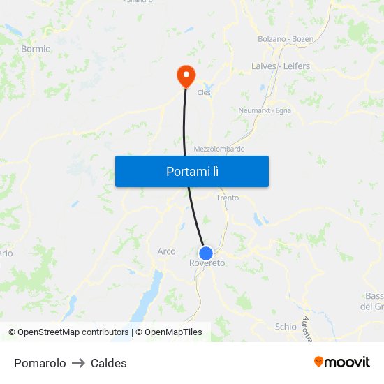 Pomarolo to Caldes map
