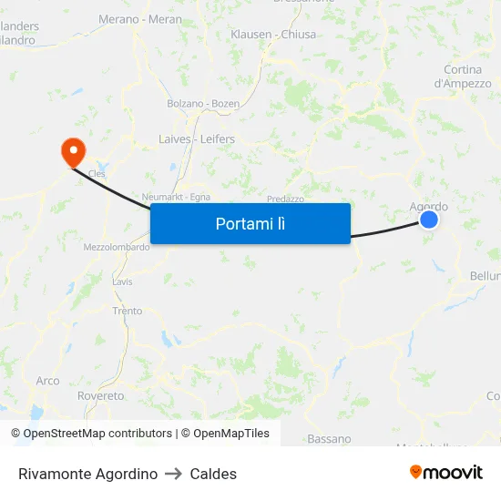 Rivamonte Agordino to Caldes map