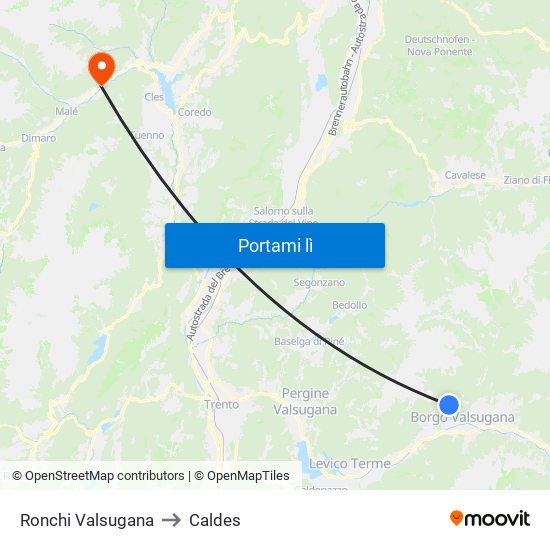 Ronchi Valsugana to Caldes map