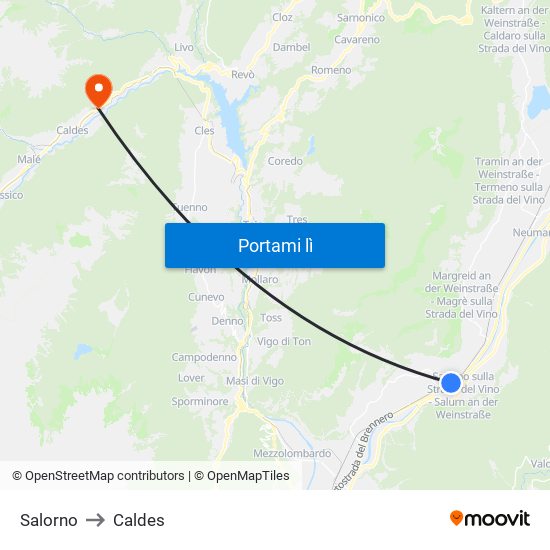 Salorno to Caldes map