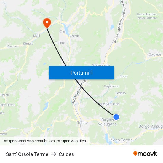 Sant' Orsola Terme to Caldes map