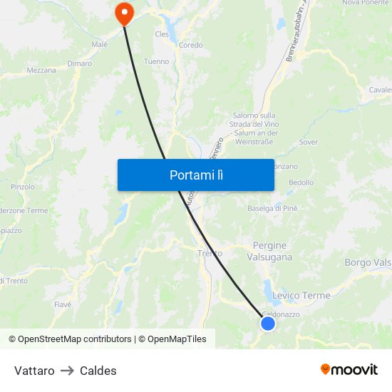 Vattaro to Caldes map