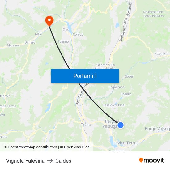 Vignola-Falesina to Caldes map
