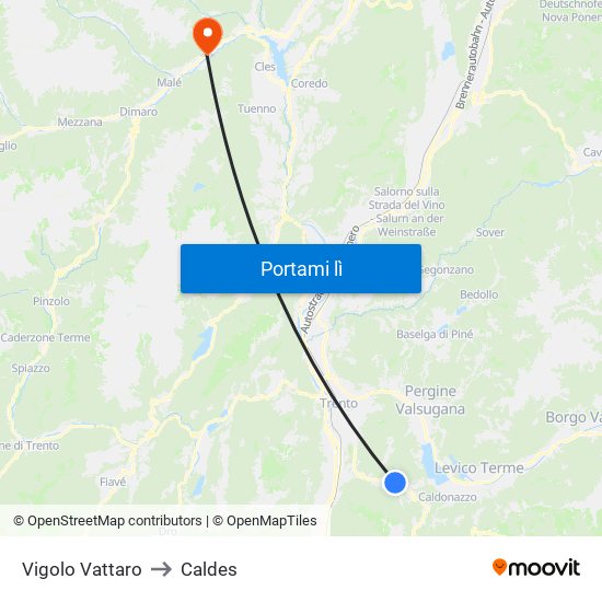 Vigolo Vattaro to Caldes map