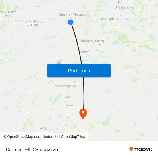 Cermes to Caldonazzo map