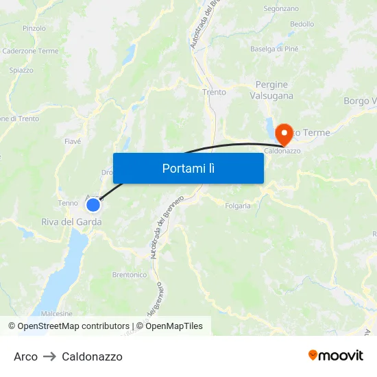 Arco to Caldonazzo map