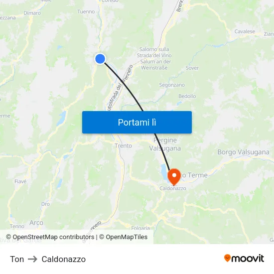 Ton to Caldonazzo map