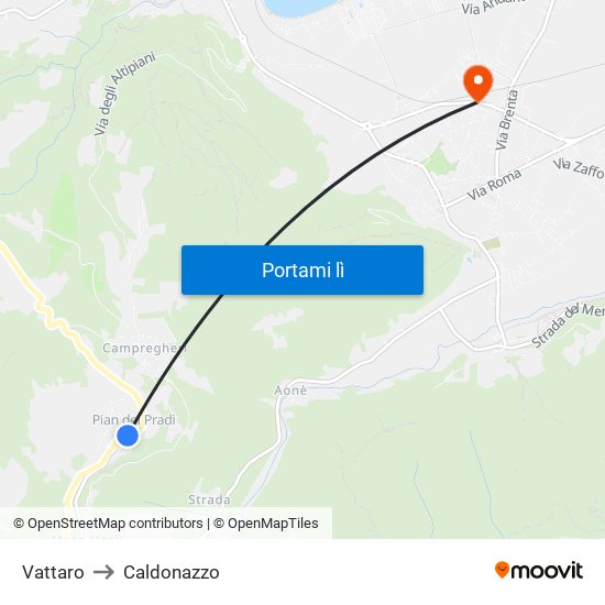 Vattaro to Caldonazzo map