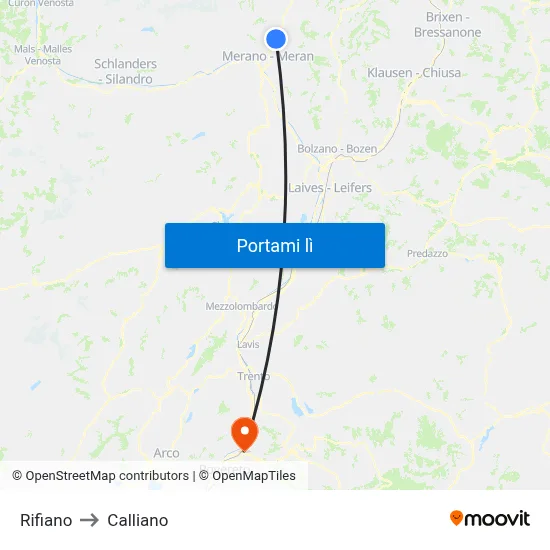 Rifiano to Calliano map