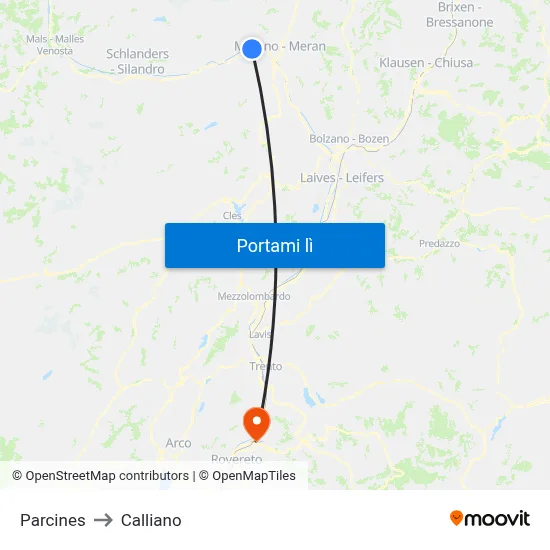 Parcines to Calliano map