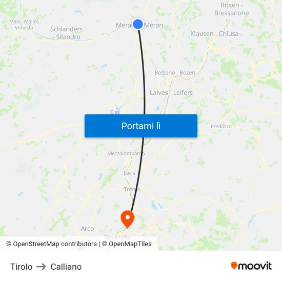 Tirolo to Calliano map
