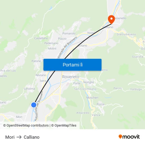 Mori to Calliano map