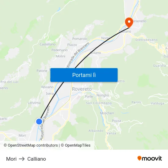Mori to Calliano map