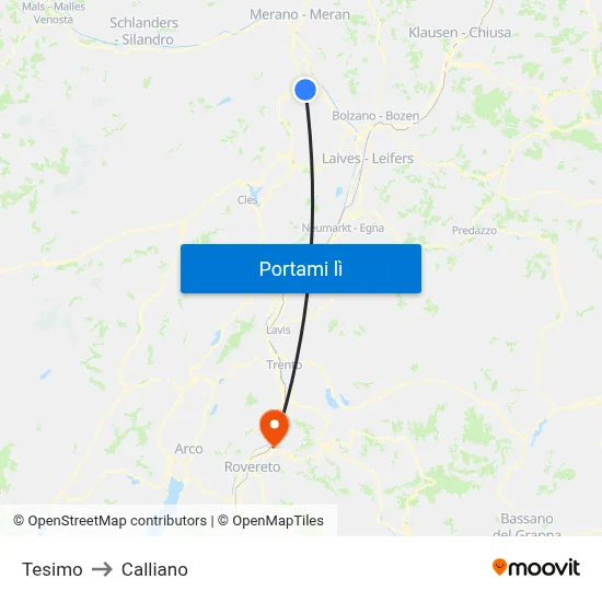 Tesimo to Calliano map