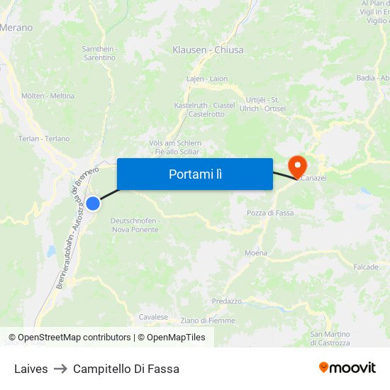 Laives to Campitello Di Fassa map