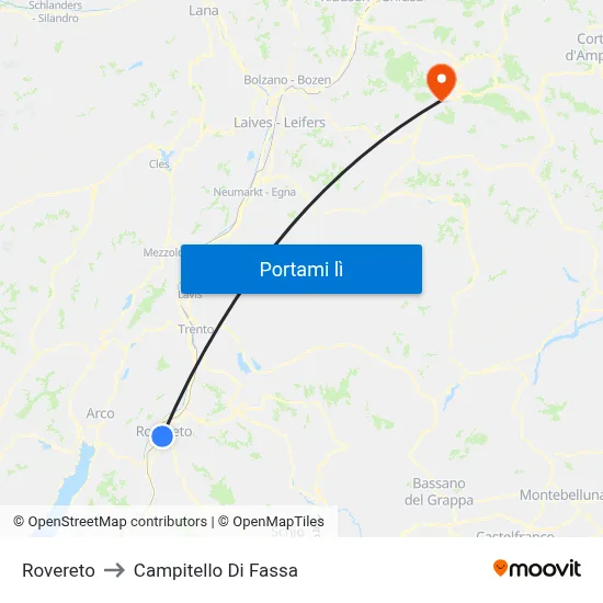 Rovereto to Campitello Di Fassa map
