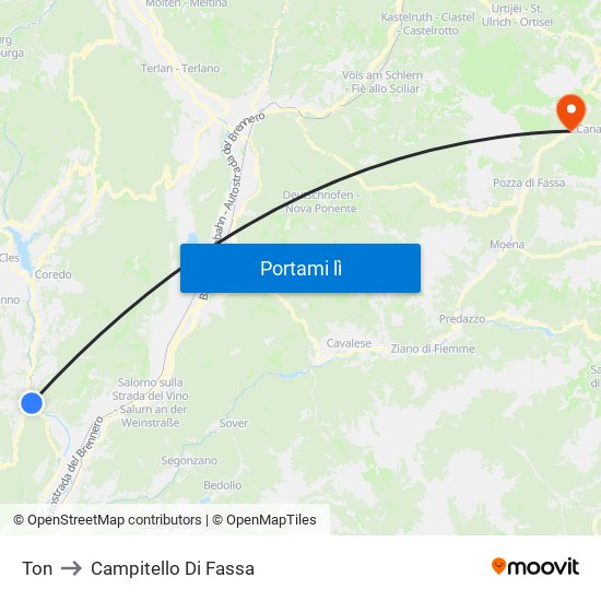 Ton to Campitello Di Fassa map