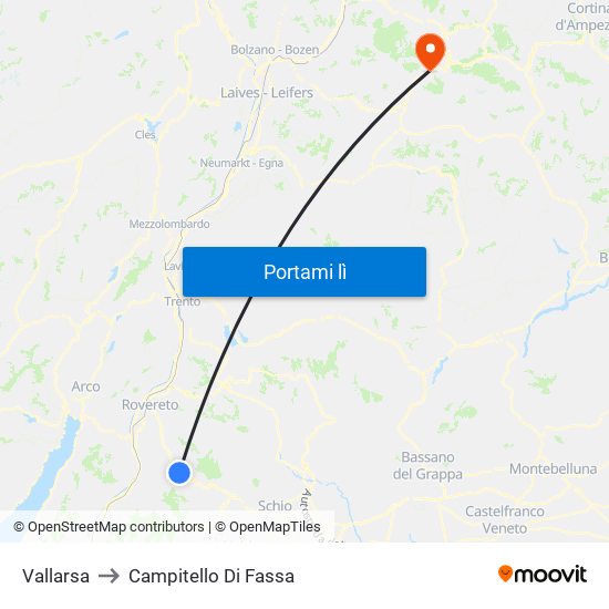 Vallarsa to Campitello Di Fassa map