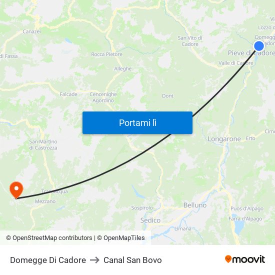 Domegge Di Cadore to Canal San Bovo map