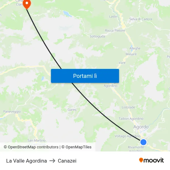 La Valle Agordina to Canazei map