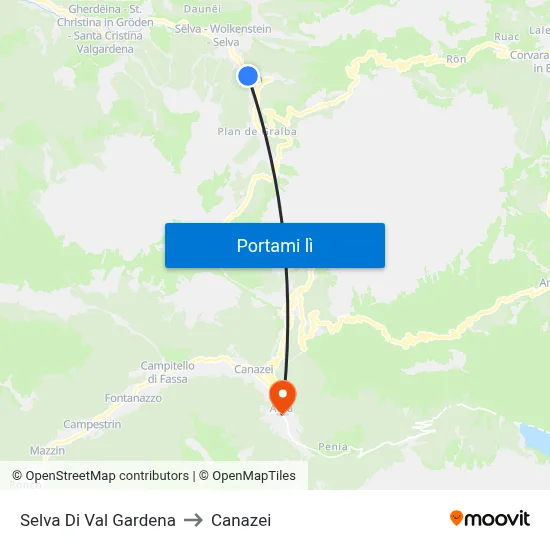 Selva Di Val Gardena to Canazei map