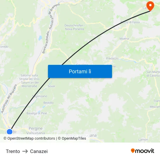 Trento to Canazei map