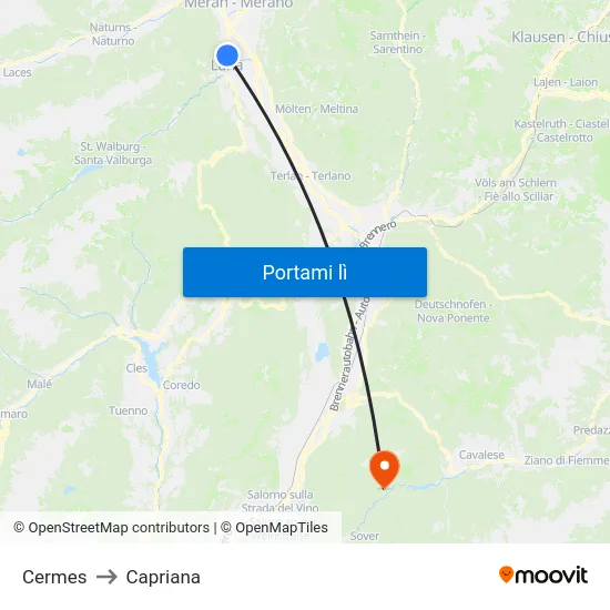 Cermes to Capriana map
