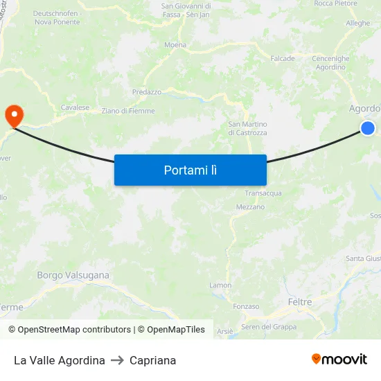 La Valle Agordina to Capriana map