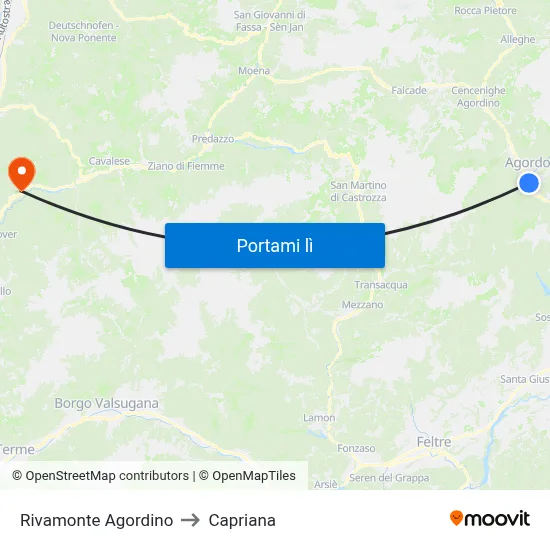Rivamonte Agordino to Capriana map