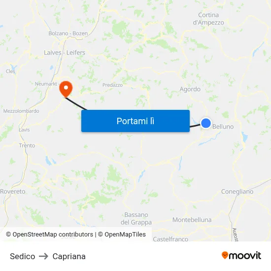 Sedico to Capriana map