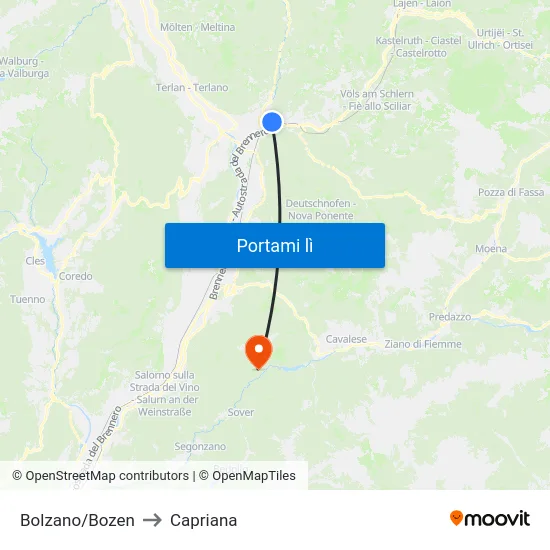 Bolzano/Bozen to Capriana map