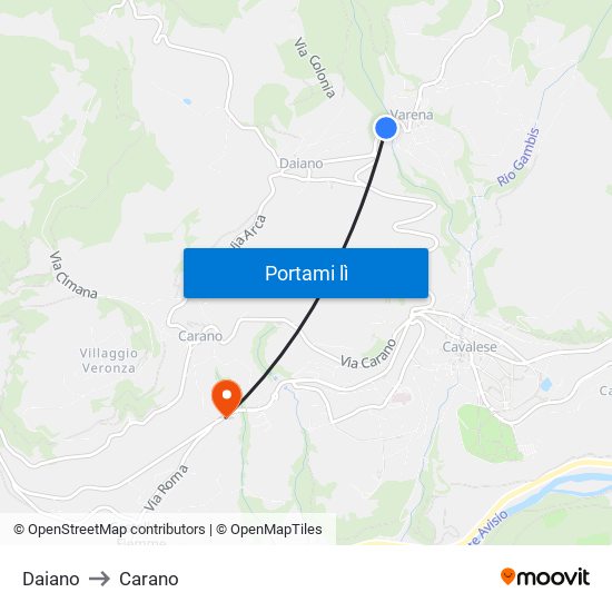 Daiano to Carano map