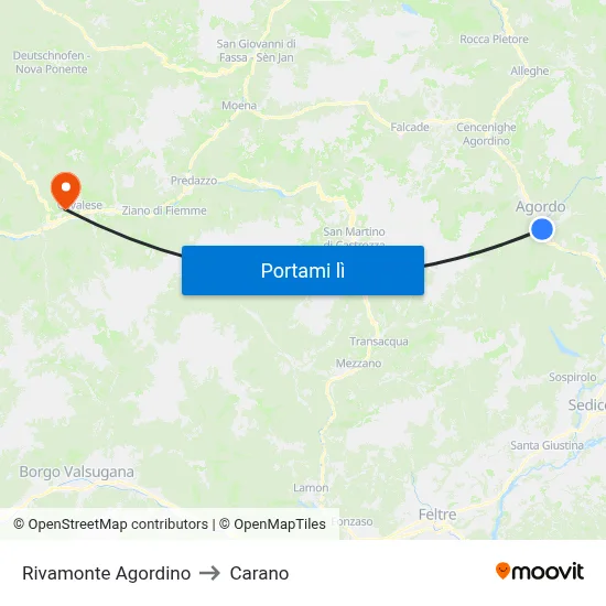 Rivamonte Agordino to Carano map
