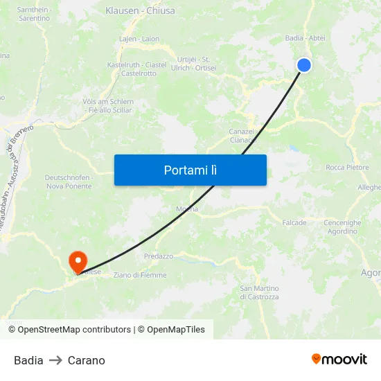 Badia to Carano map