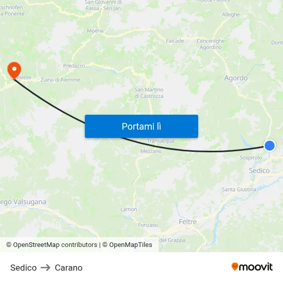 Sedico to Carano map