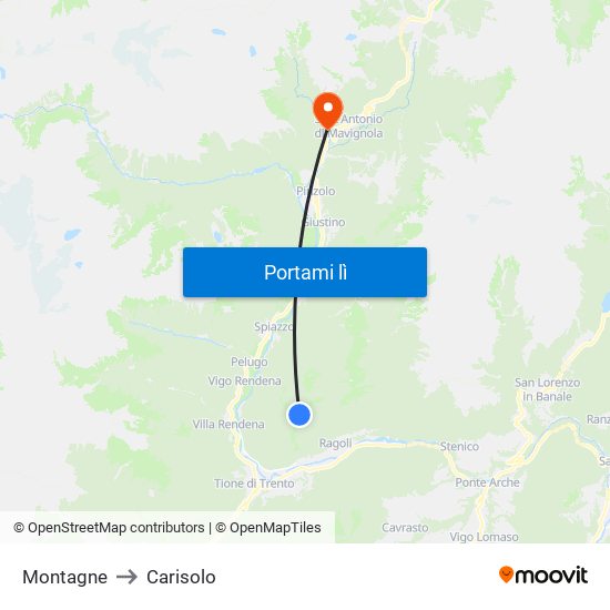 Montagne to Carisolo map