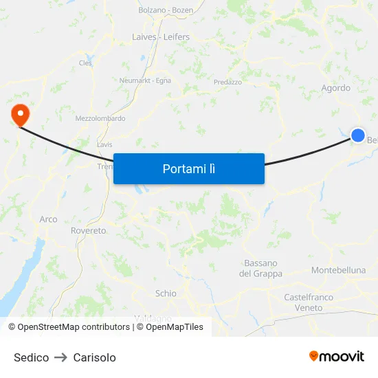 Sedico to Carisolo map