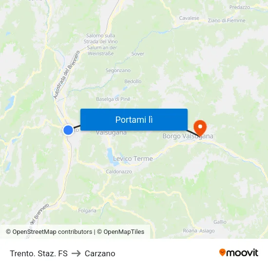 Trento. Staz. FS to Carzano map