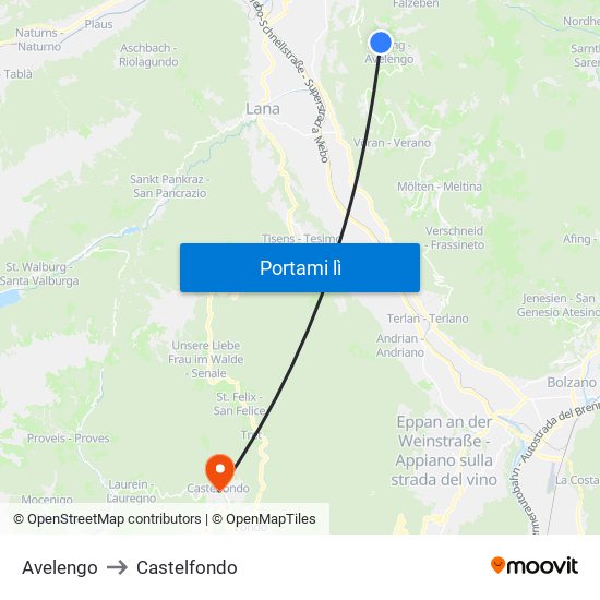 Avelengo to Castelfondo map