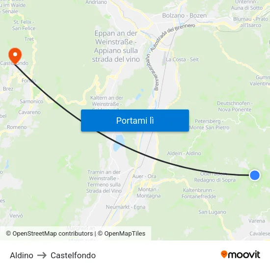 Aldino to Castelfondo map