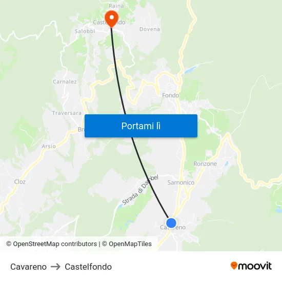 Cavareno to Castelfondo map