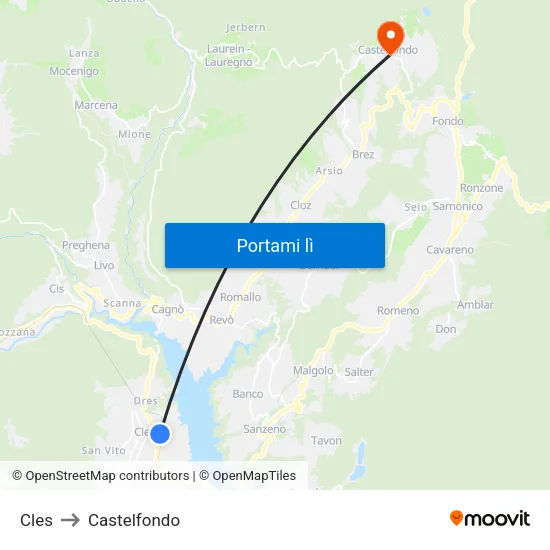Cles to Castelfondo map