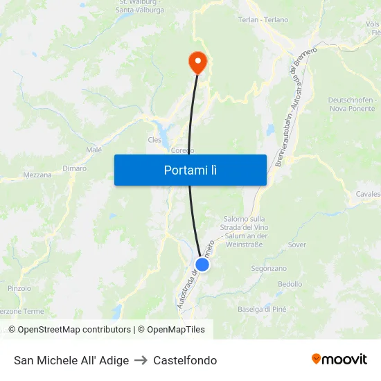San Michele All' Adige to Castelfondo map