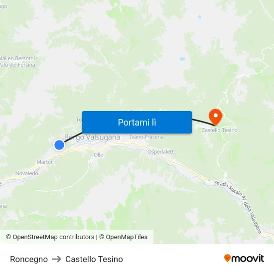Roncegno to Castello Tesino map