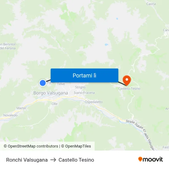 Ronchi Valsugana to Castello Tesino map